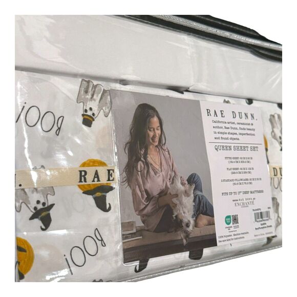 Rae Dunn Queen Sheet Set BOO Halloween Ghost Pumpkins Goth Witchy Decor NEW 2024 - Picture 4 of 8